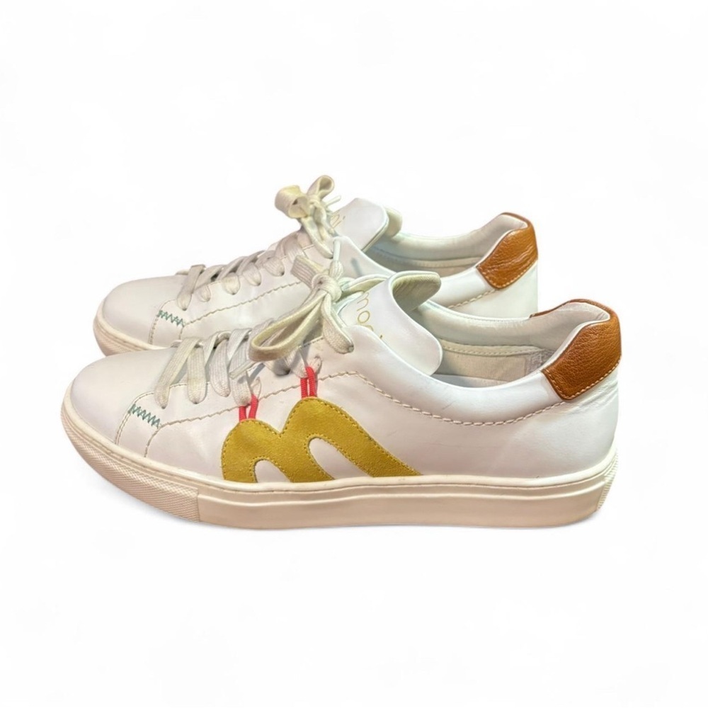 Momoni Venezia White Leather Sneakers 39 Yellow M Patch Retro Style Italian